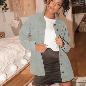 Lulu’s Staying Casual Sage Blue Corduroy Button-Up Long Sleeve Top